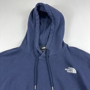 The North Face Mens Hoodie Medium Gray Blue Logo Pullover Pocket Sweatshirt
